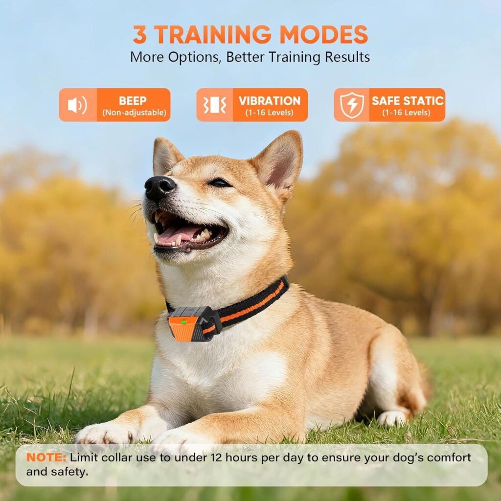 Shock Collar for Dogs, IP67 Waterproof Dog Training Collar with Remote, Training Modes (Beep, Vibration, Static), Rechargeable E Collar for Large and Medium Breeds