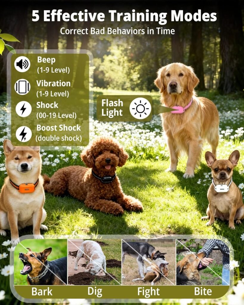Shock Collar for Dogs Pack (5–150Lbs), 4400FT Waterproof Dog Training Collar with Remote Control Training Modes Rechargeable Electric Dog Collar with Light, E Collars for Small Medium Large Dogs