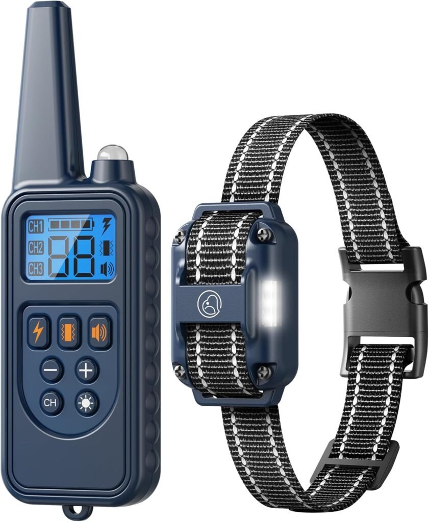 Shock Collar with Remote, Dog Training Collar, Training Modes with Beep, Vibration, Safe Shock, Led Light, ft Wireless Range, Rechargeable for Dogs, Small Medium Large 5-120Lbs