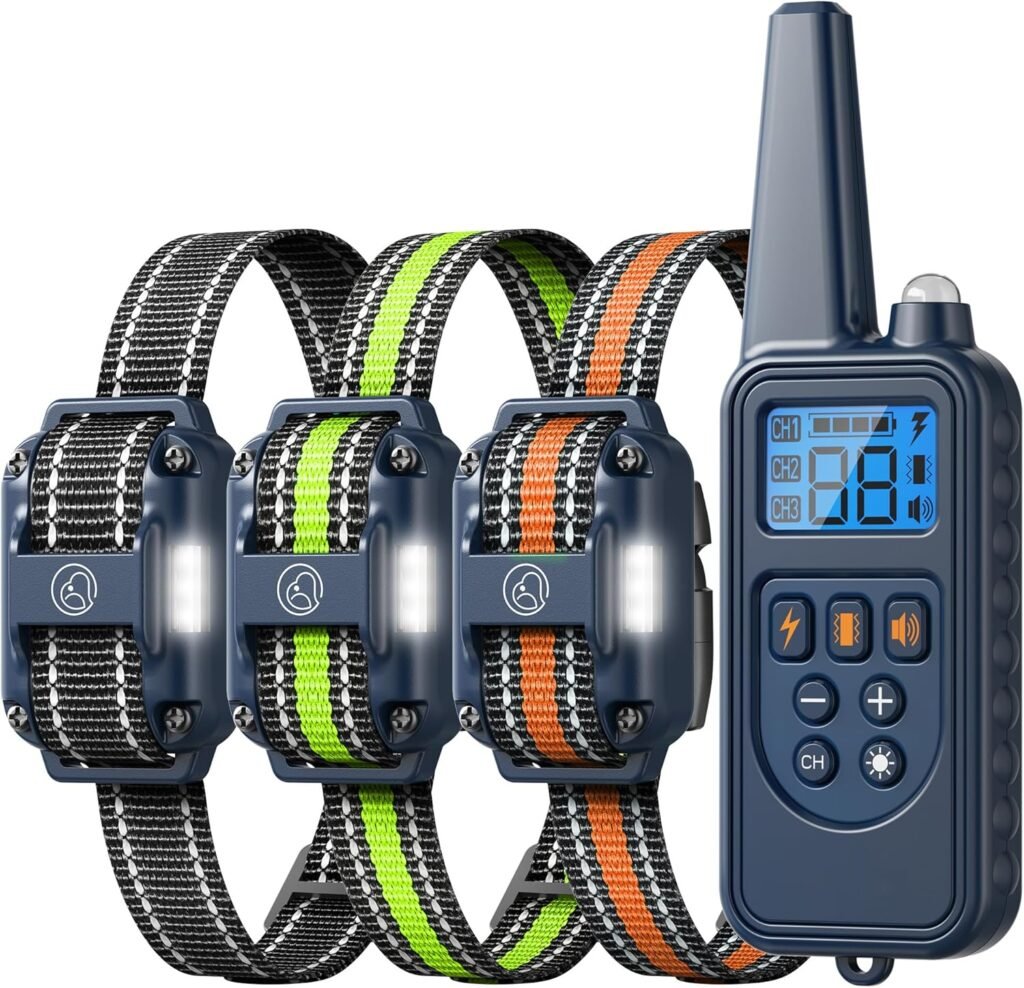 Shock Collar with Remote, Dog Training Collar, Training Modes with Beep, Vibration, Safe Shock, Led Light, ft Wireless Range, Rechargeable for Dogs, Small Medium Large 5-120Lbs