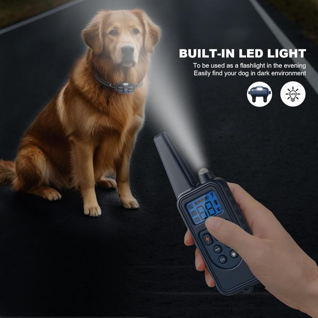 Shock Collar with Remote, Dog Training Collar, Training Modes with Beep, Vibration, Safe Shock, Led Light, ft Wireless Range, Rechargeable for Dogs, Small Medium Large 5-120Lbs