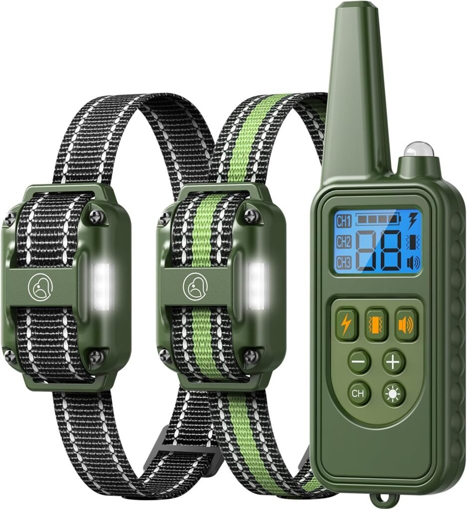 Shock Collar with Remote, Dog Training Collar, Training Modes with Beep, Vibration, Safe Shock, Led Light, ft Wireless Range, Rechargeable for Dogs, Small Medium Large 5-120Lbs