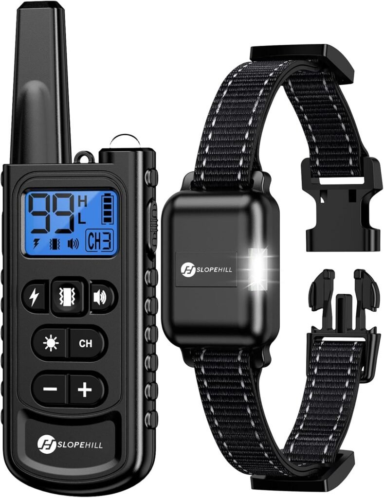 SLOPEHILL Dog Training Collar with Remote, 4200Ft Remote Electronic Dog Shock Collar with Beep, Vibration, Shock, Light and No Shock Mode, Electric Shock Collar for Small Medium Large Dogs(Black)